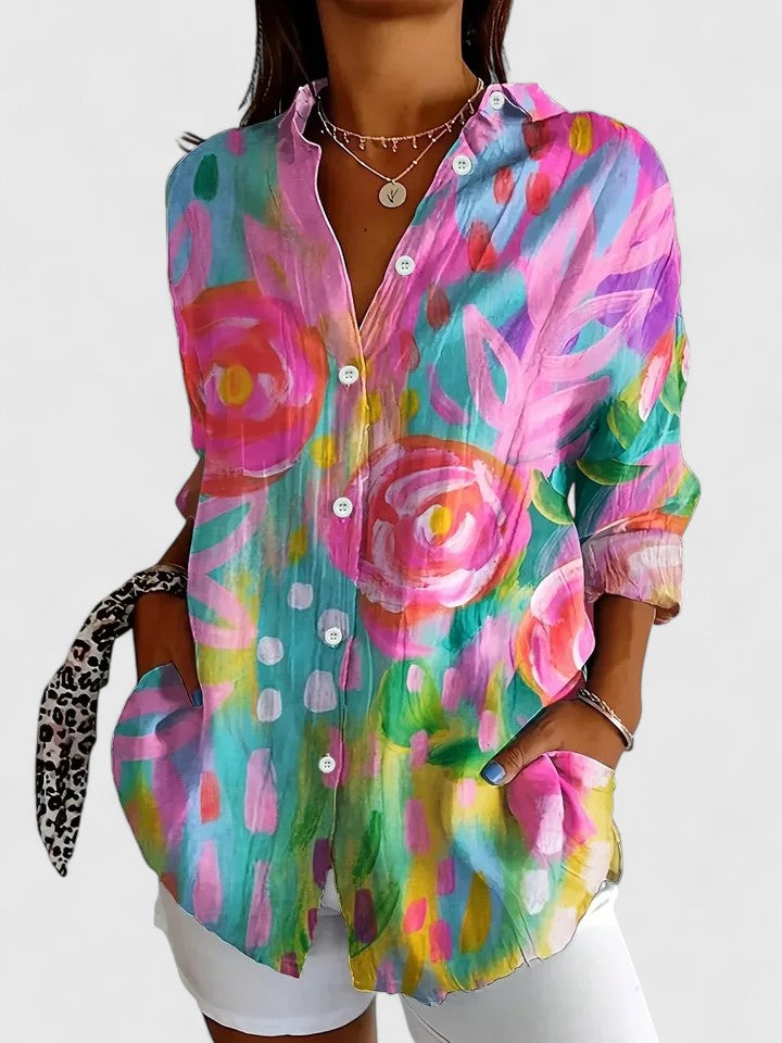 ANNABELLE | Vibrant Artistic Button-Up Blouse
