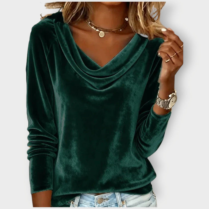 ABBEY | Luxurious Velvet Drape-Neck Top