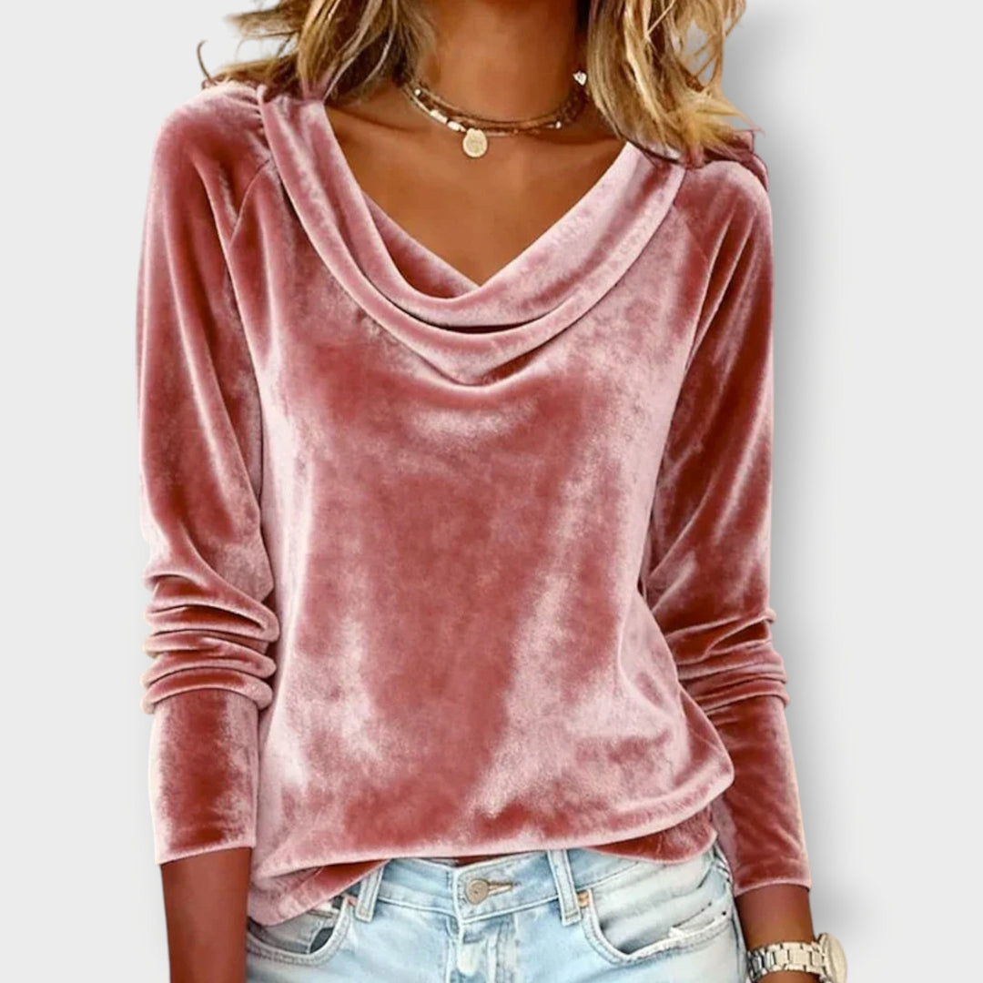 ABBEY | Luxurious Velvet Drape-Neck Top