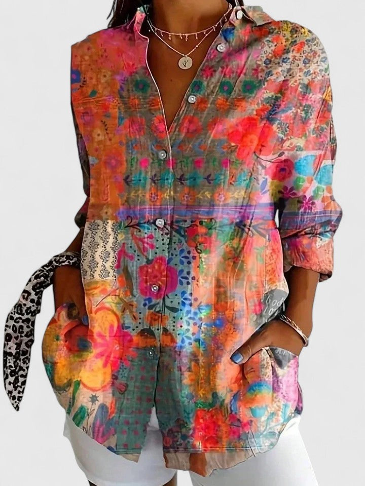 ANNABELLE | Vibrant Artistic Button-Up Blouse