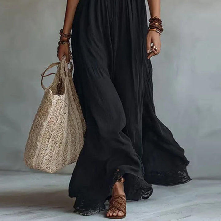 JADE | Lace Panel Halter Maxi Dress with Open Back
