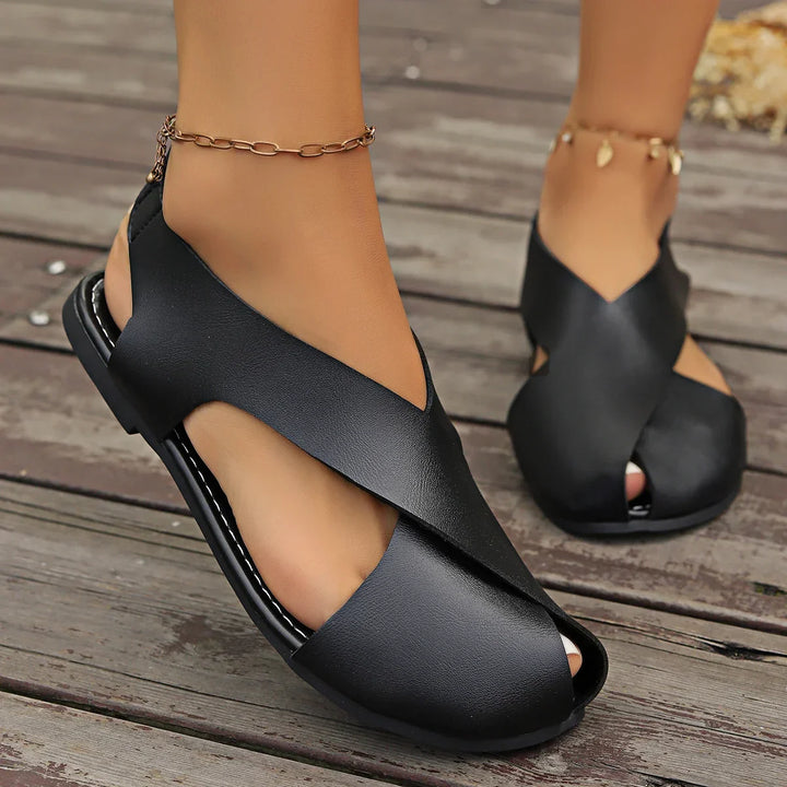 Roma | Minimalist Cross-Strap Flat Sandal