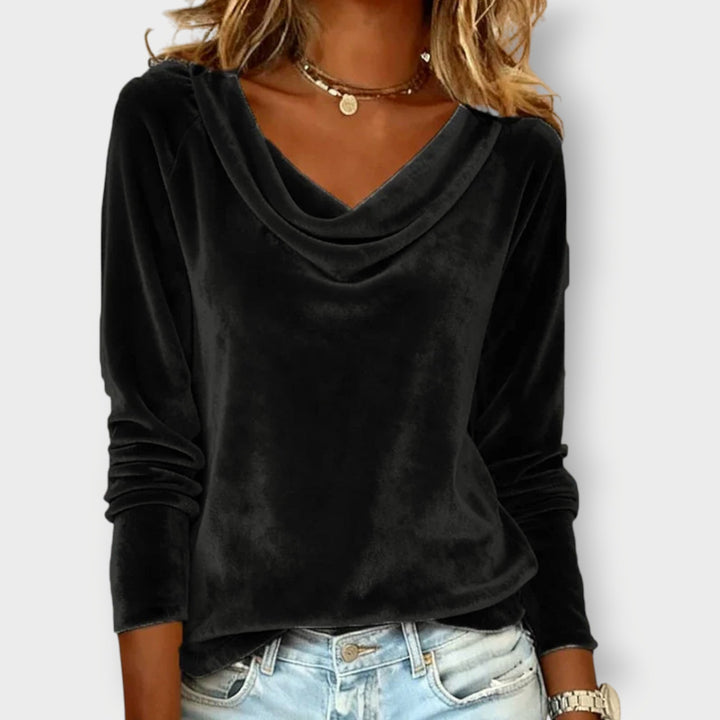 ABBEY | Luxurious Velvet Drape-Neck Top