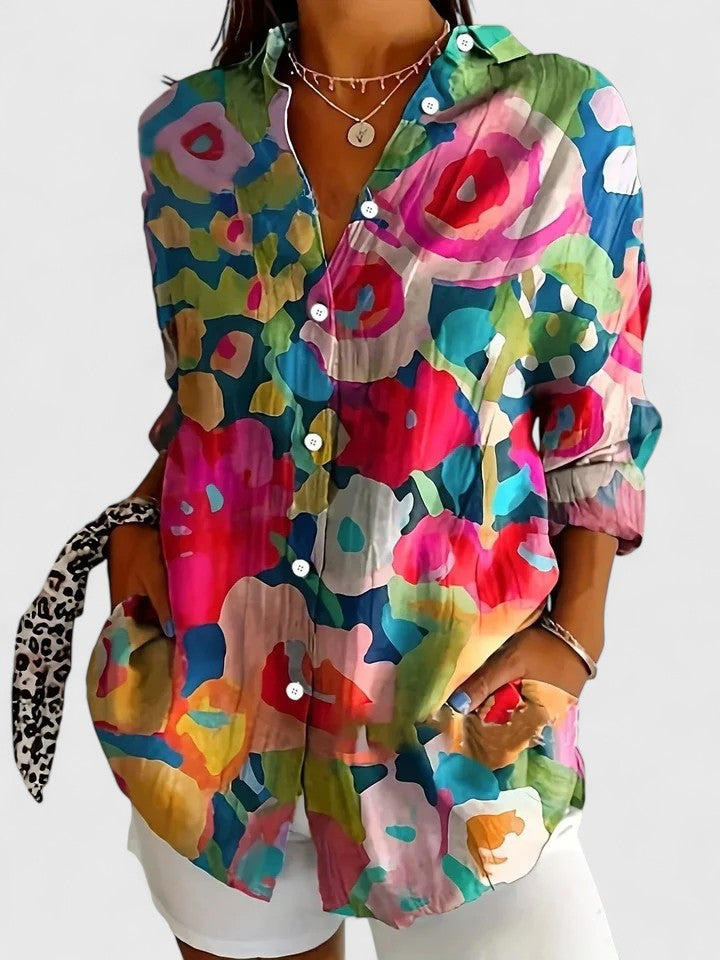 ANNABELLE | Vibrant Artistic Button-Up Blouse