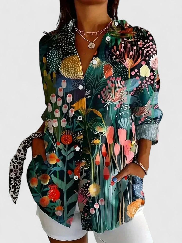 ANNABELLE | Vibrant Artistic Button-Up Blouse