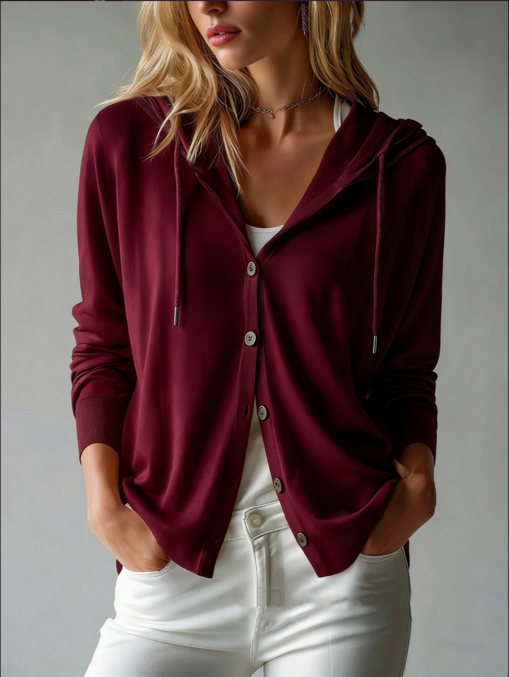 Teresa | Red Hooded Cardigan with Buttons