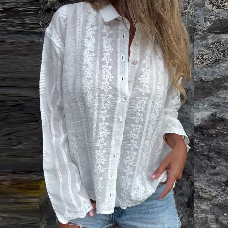 AMANDA | Romantic Embroidered Button-Up Blouse