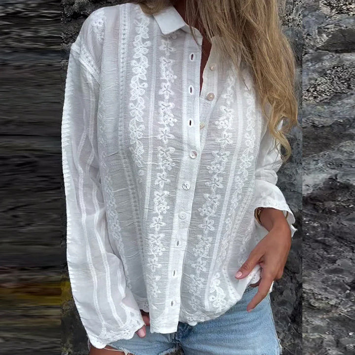 AMANDA | Romantic Embroidered Button-Up Blouse