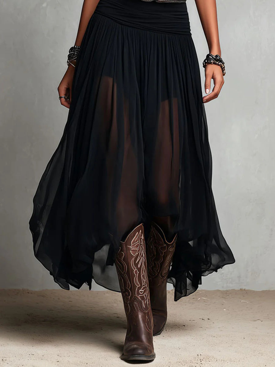 Black Sleeveless Tank Top With Tulle Skirt Maxi Dress (with belt)