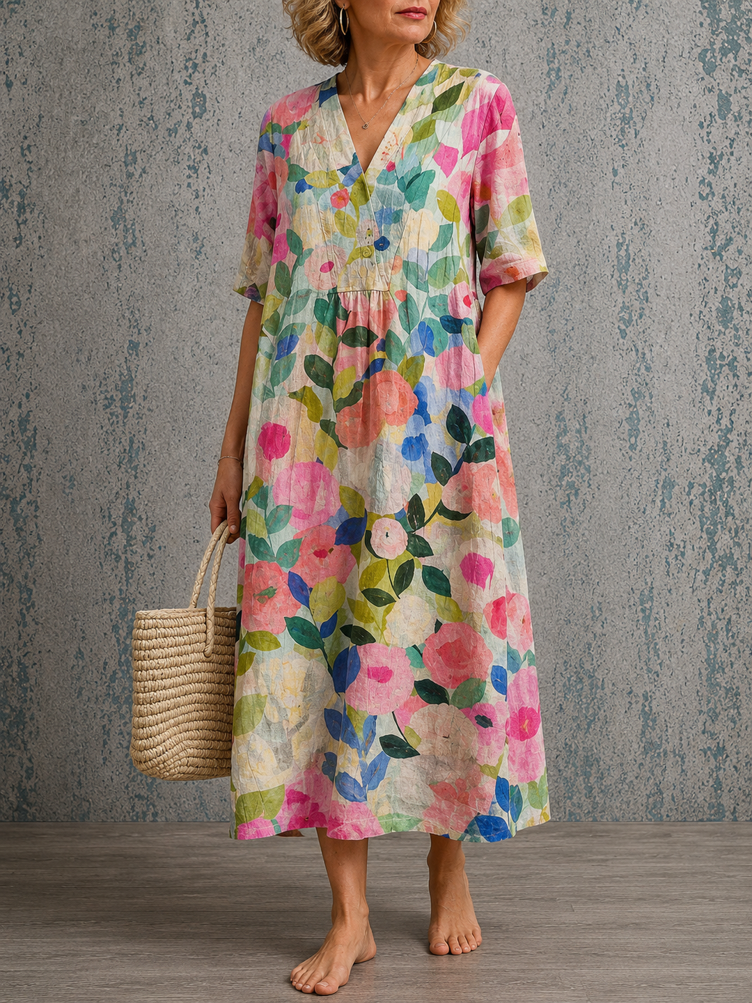 Susan™ | Half Sleeve Linen Dress