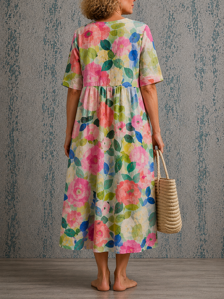 Susan™ | Half Sleeve Linen Dress