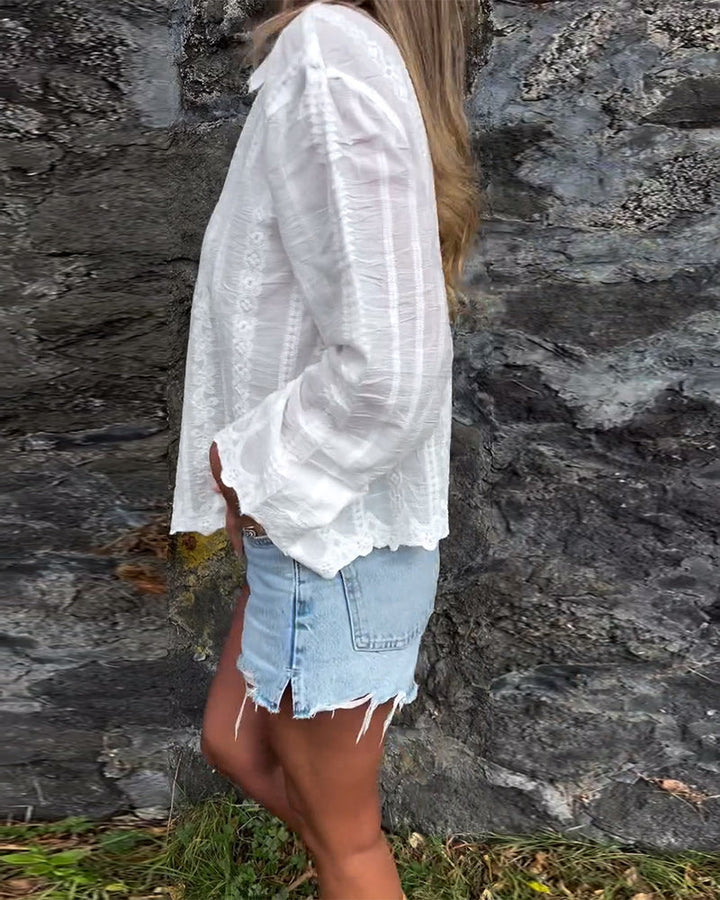 AMANDA | Romantic Embroidered Button-Up Blouse