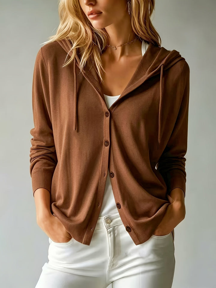 Camilla | Cappuccino Hooded Cardigan with Buttons