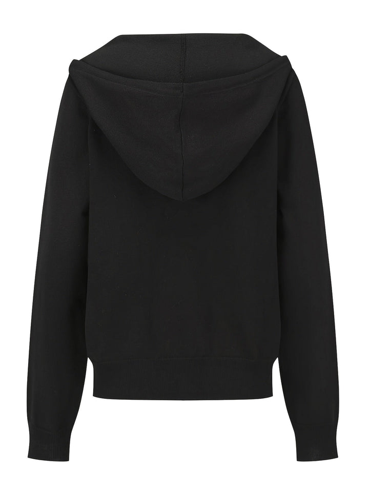Noemi | Black Hooded Cardigan with Buttons