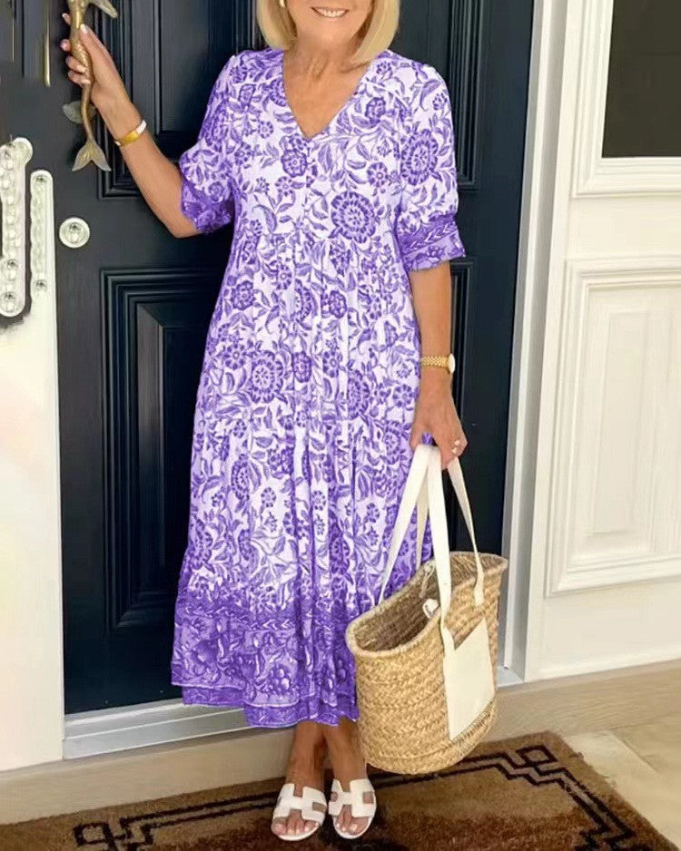 Thalia | Graceful V-Neck Floral Dress