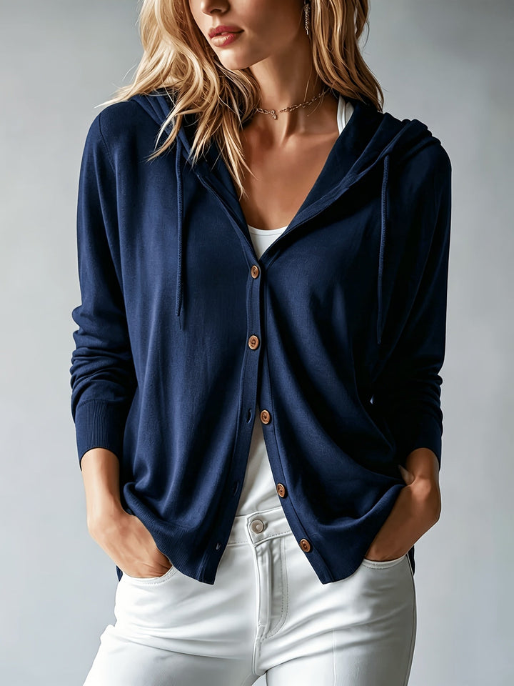 Ilaria | Navy Blue Hooded Cardigan with Buttons