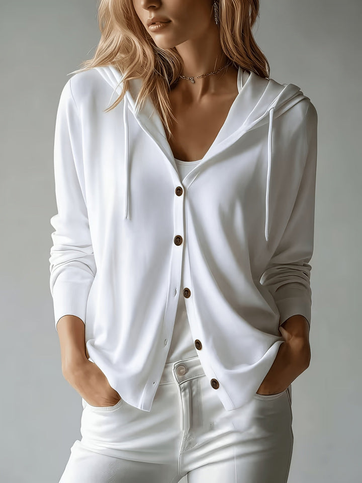 Chiara | White Hooded Cardigan with Button Closure