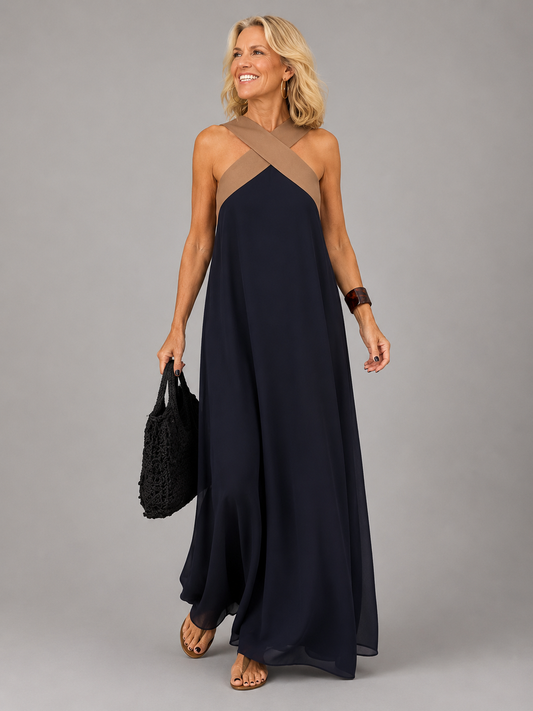 VELORA | Cross Elegance Maxi Dress