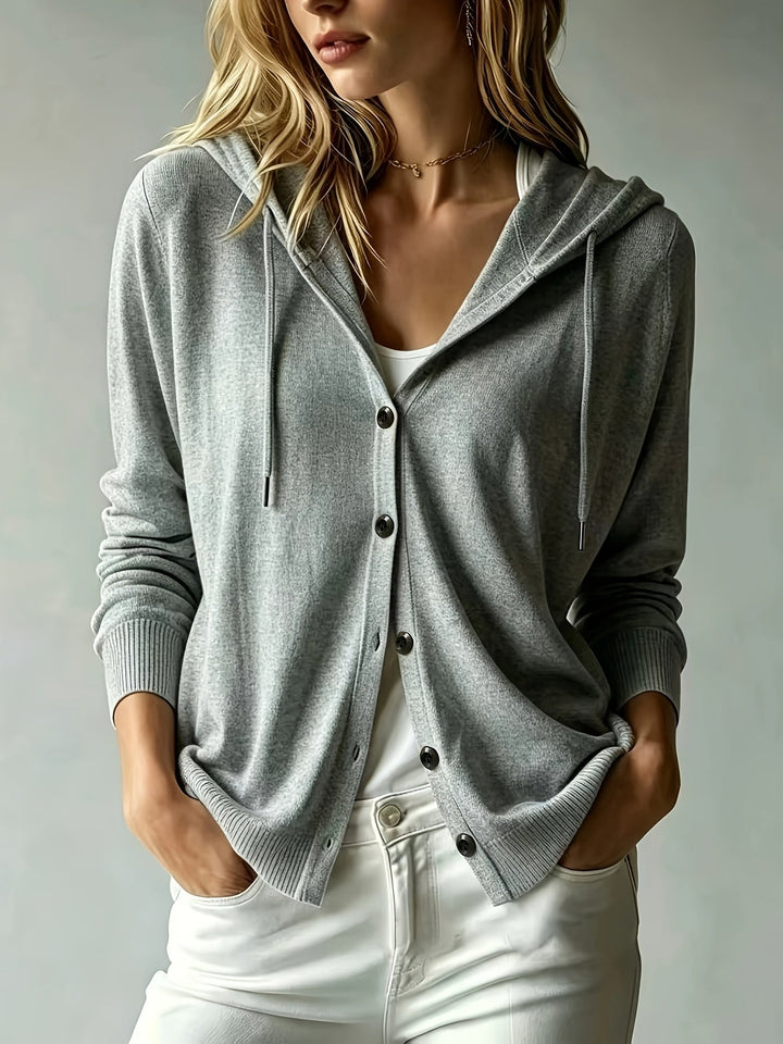 Federica | Gray Hooded Cardigan with Button Closure