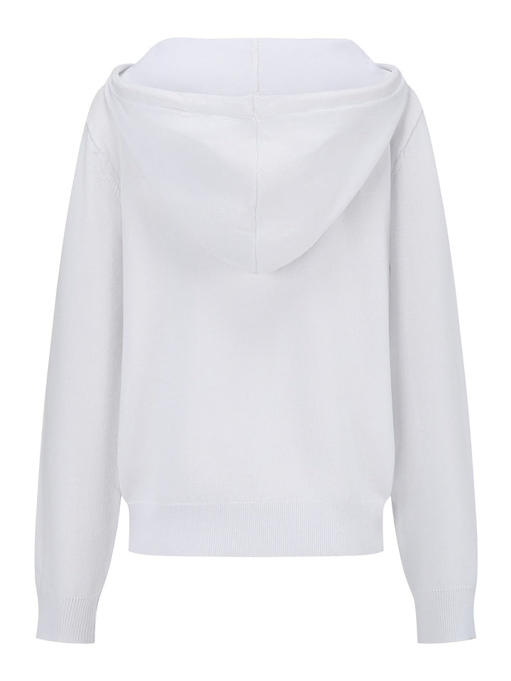 Chiara | White Hooded Cardigan with Button Closure