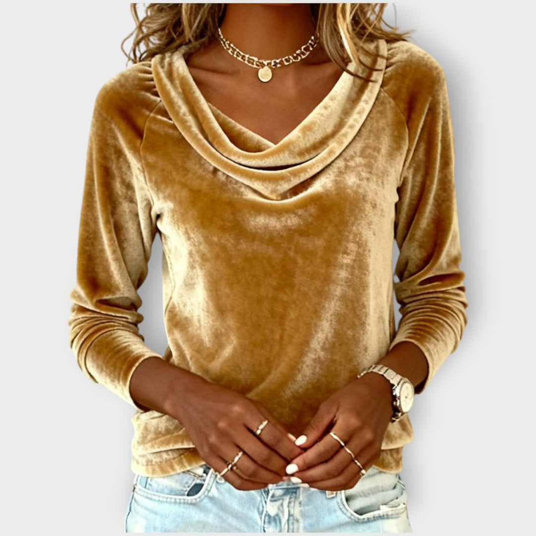 ABBEY | Luxurious Velvet Drape-Neck Top
