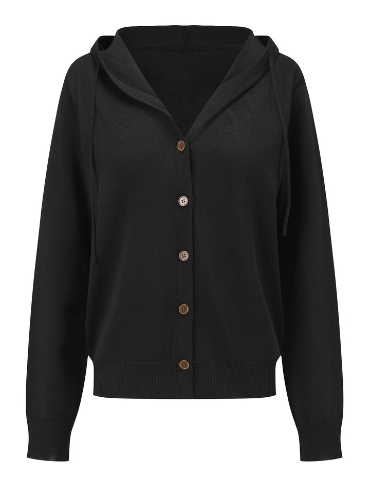 Noemi | Black Hooded Cardigan with Buttons