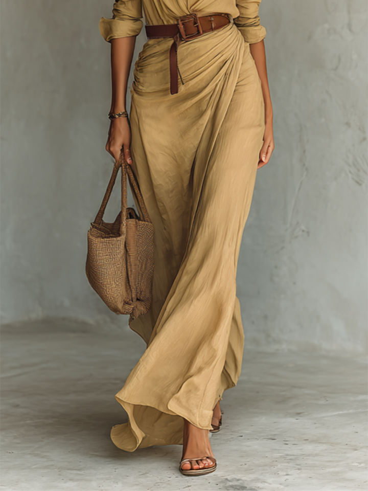 DELANEY | Lapel Single Breasted Long Sleeve Belted Maxi Dress
