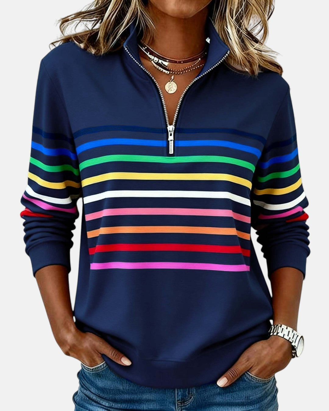 AMY | Striped Half-Zip Pullover