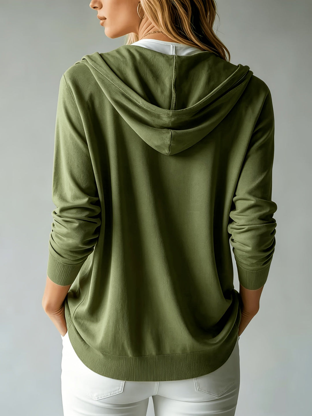 Alessia | Military Green Hooded Cardigan with Button Closure