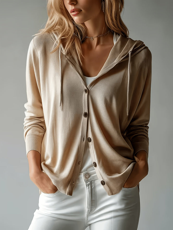 Katia | Khaki Hooded Cardigan with Buttons