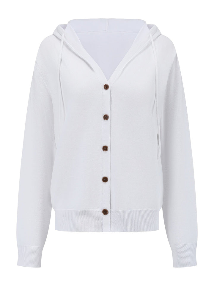Chiara | White Hooded Cardigan with Button Closure