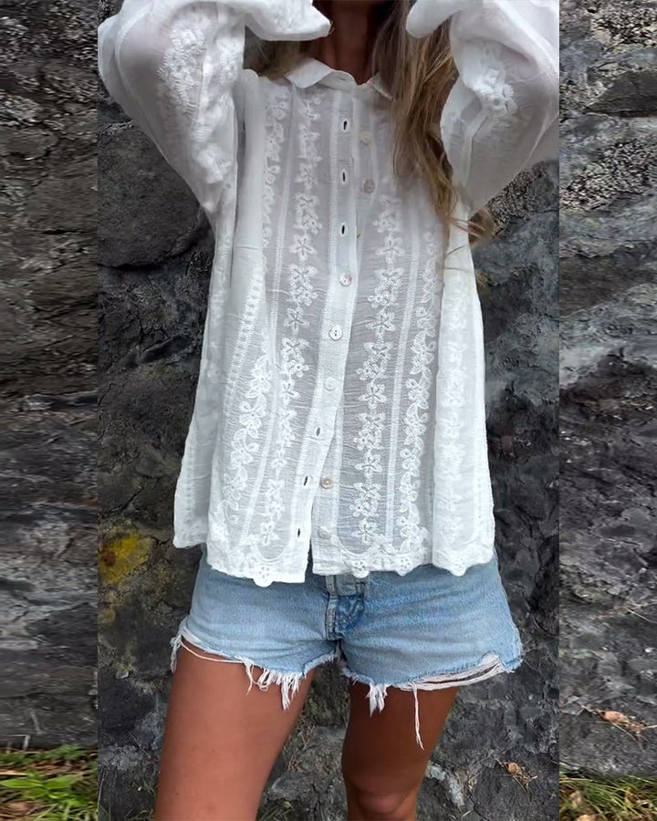 AMANDA | Romantic Embroidered Button-Up Blouse