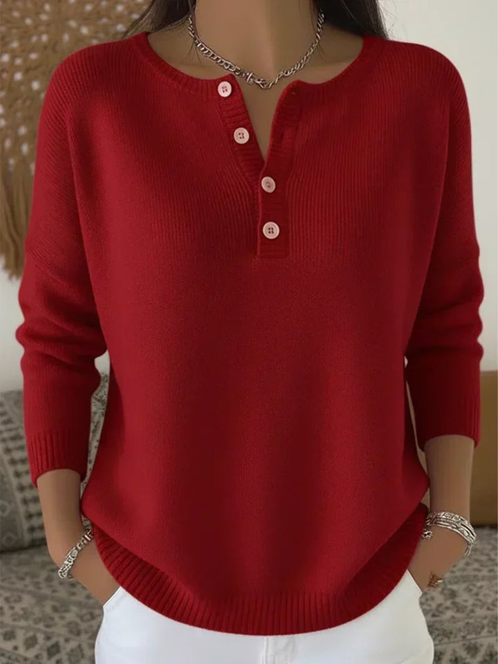 Henley Button-Up Knit Jumper for Women