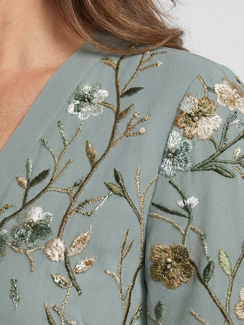EVADNE | Floral V Neck Short Sleeve Maxi Dress