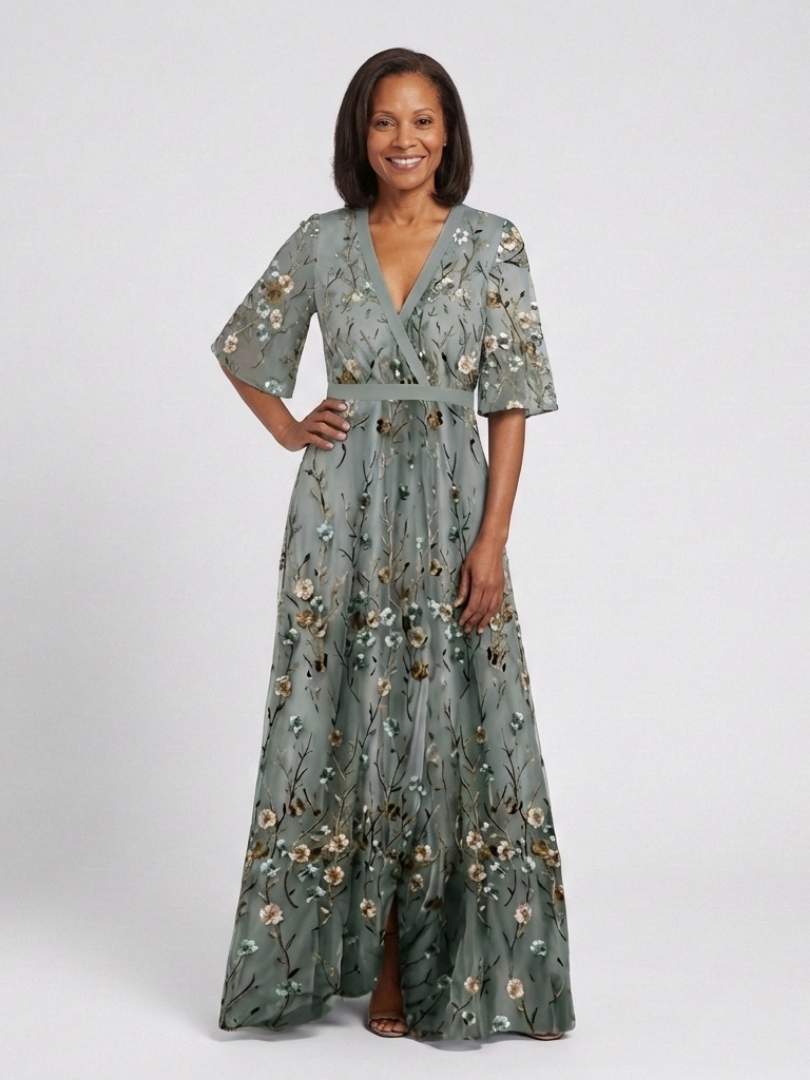 Bellthorne | Floral V Neck Short Sleeve Maxi Dress