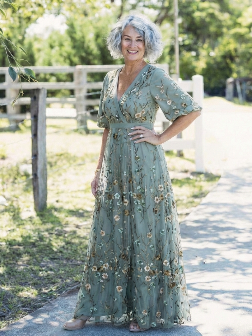 Bellthorne | Floral V Neck Short Sleeve Maxi Dress