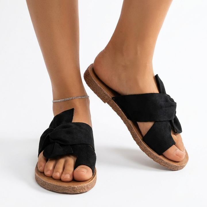 Bow | Knotted Bow Flat Slide Sandal