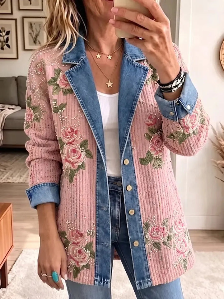 Aria | Vintage Elegant Denim Patchwork blocked Blazer